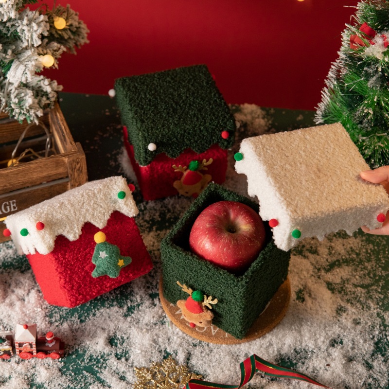 Red and White Luxe Plush Christmas Gift Box - Decorative Holiday Treat Box view 5