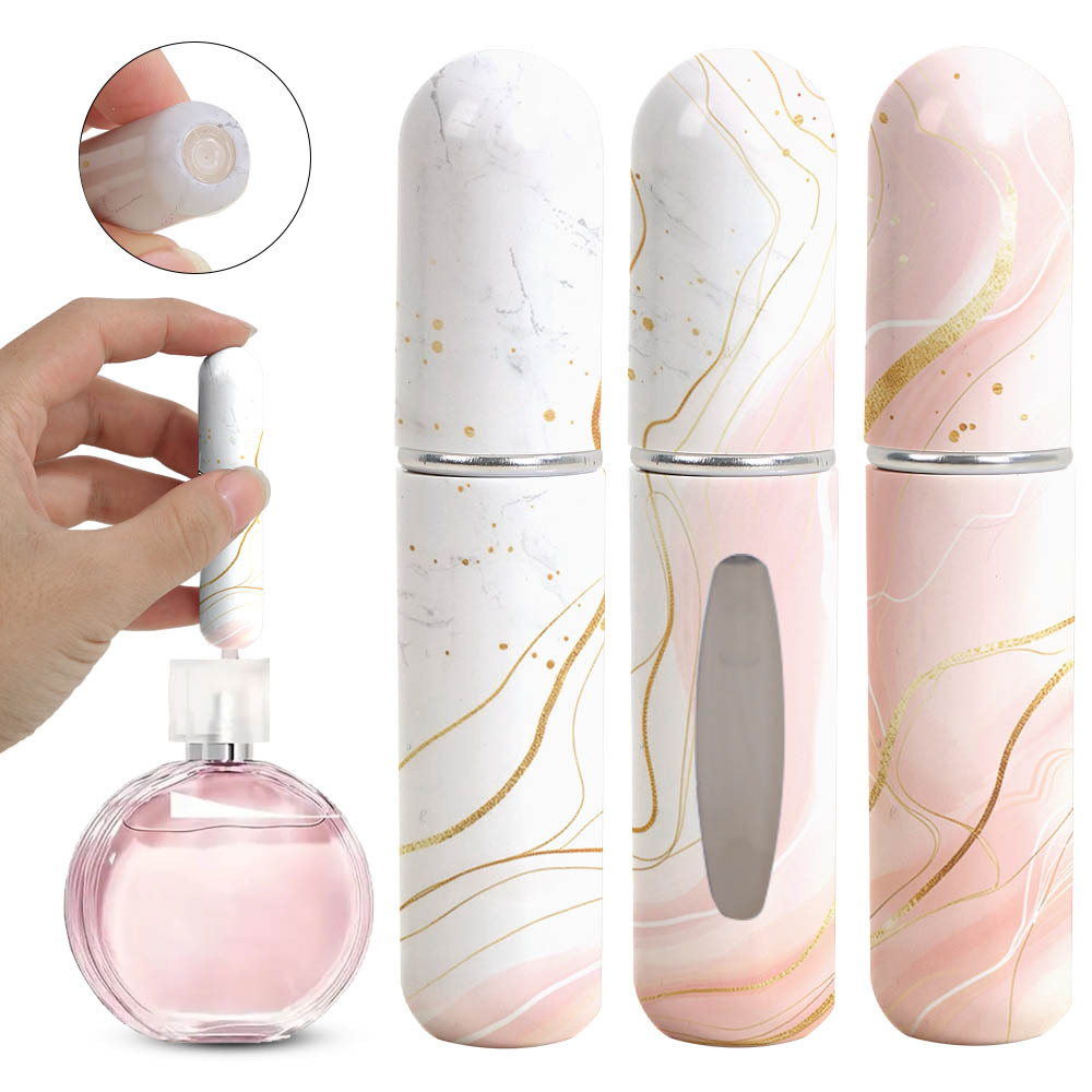 Light Pink Chic Marble Travel Perfume Atomizer Set (3-Pack) - 5ml Leakproof