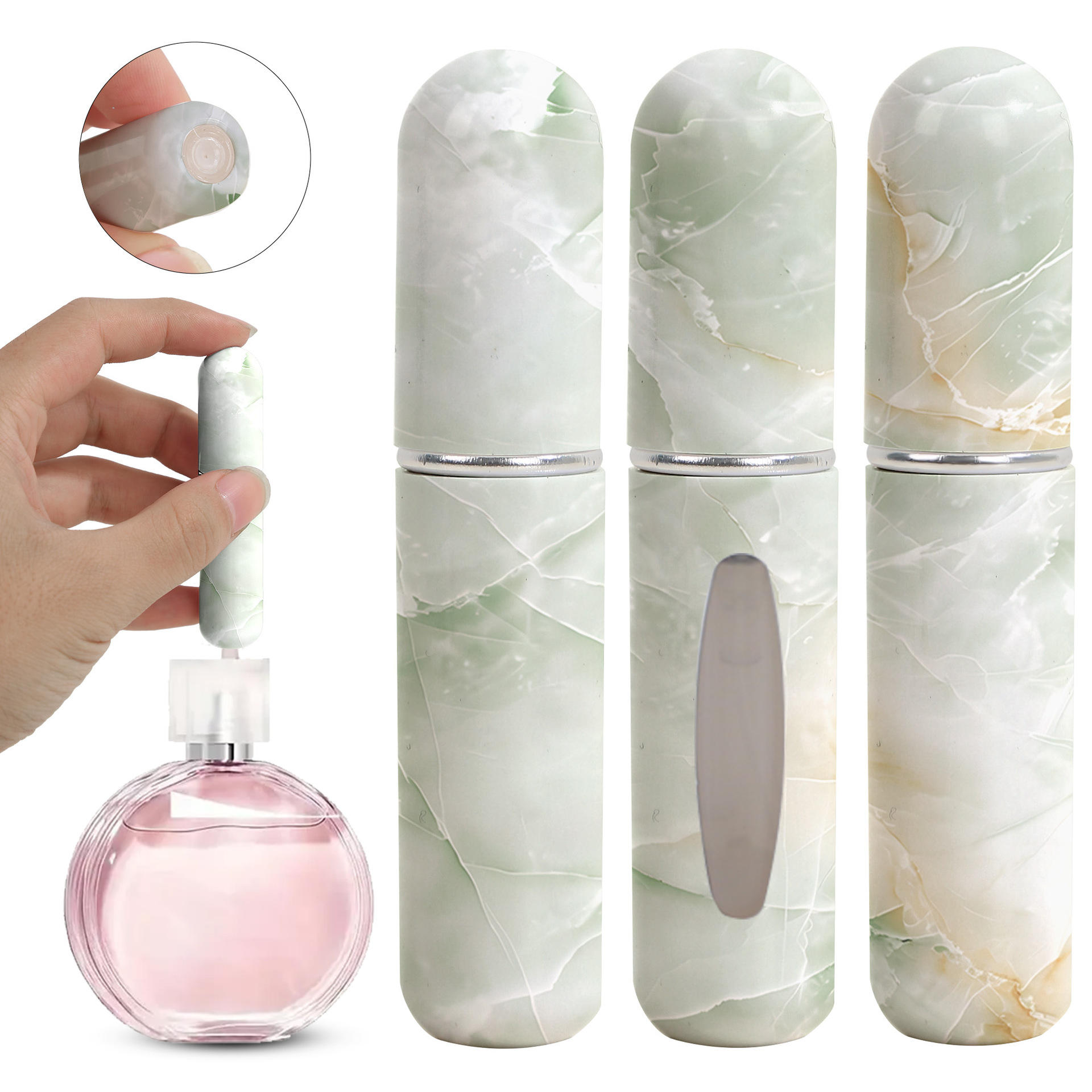 Light Green Chic Marble Travel Perfume Atomizer Set (3-Pack) - 5ml Leakproof