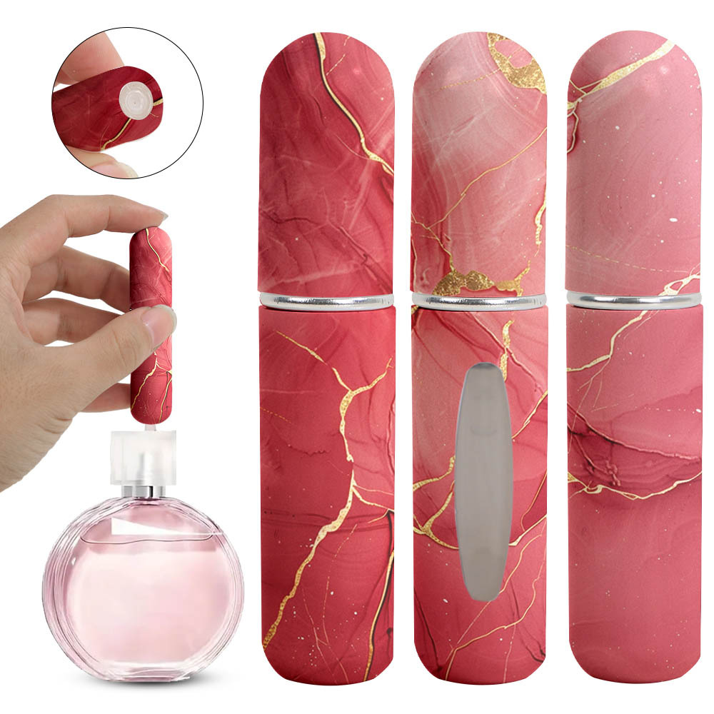 Red Chic Marble Travel Perfume Atomizer Set (3-Pack) - 5ml Leakproof
