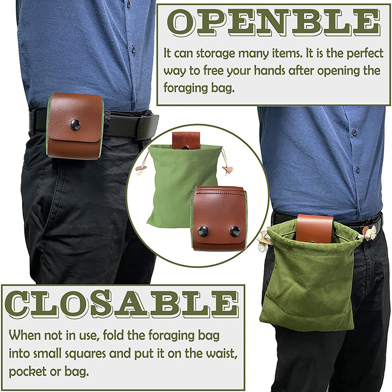 Black Collapsible Canvas Foraging Pouch - Hands-Free Belt Bag for Hiking & view 5