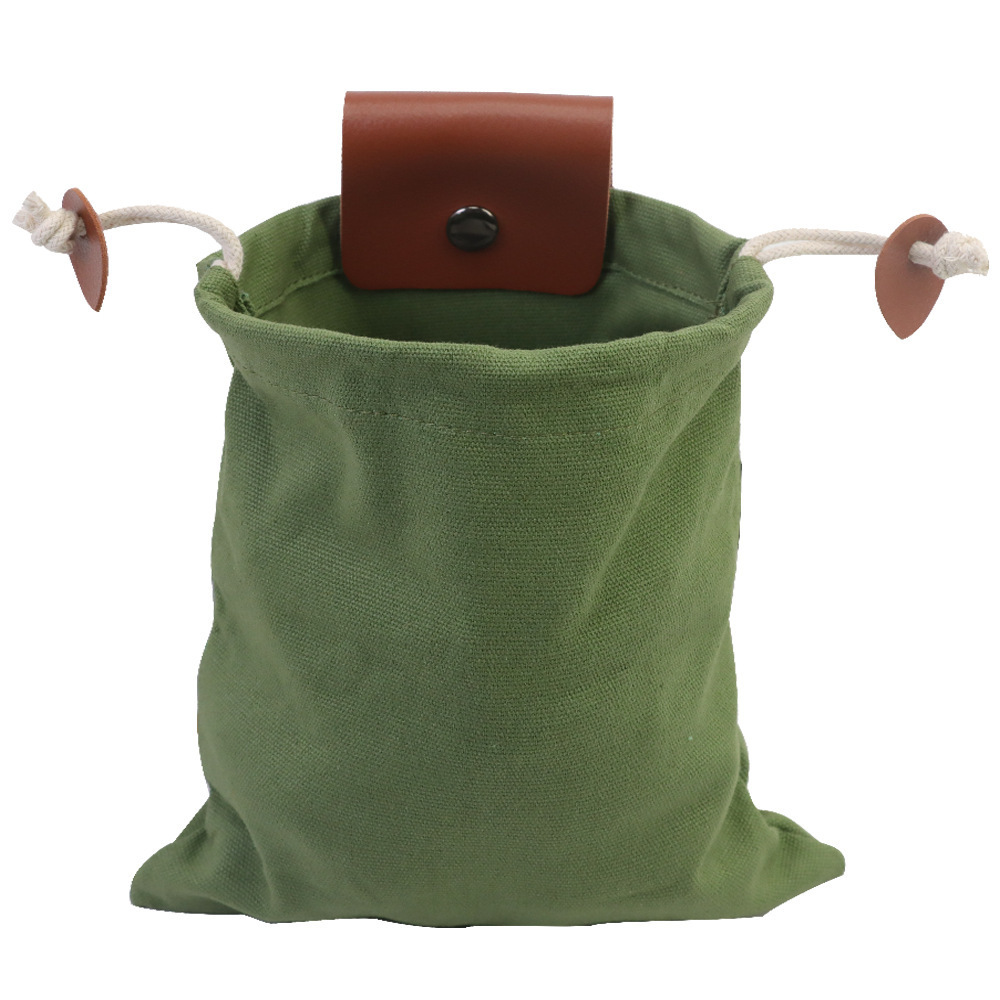 Green Collapsible Canvas Foraging Pouch - Hands-Free Belt Bag for Hiking &