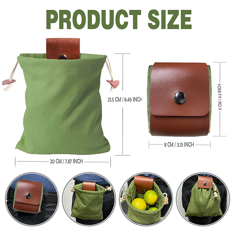 Khaki Collapsible Canvas Foraging Pouch - Hands-Free Belt Bag for Hiking & view 3