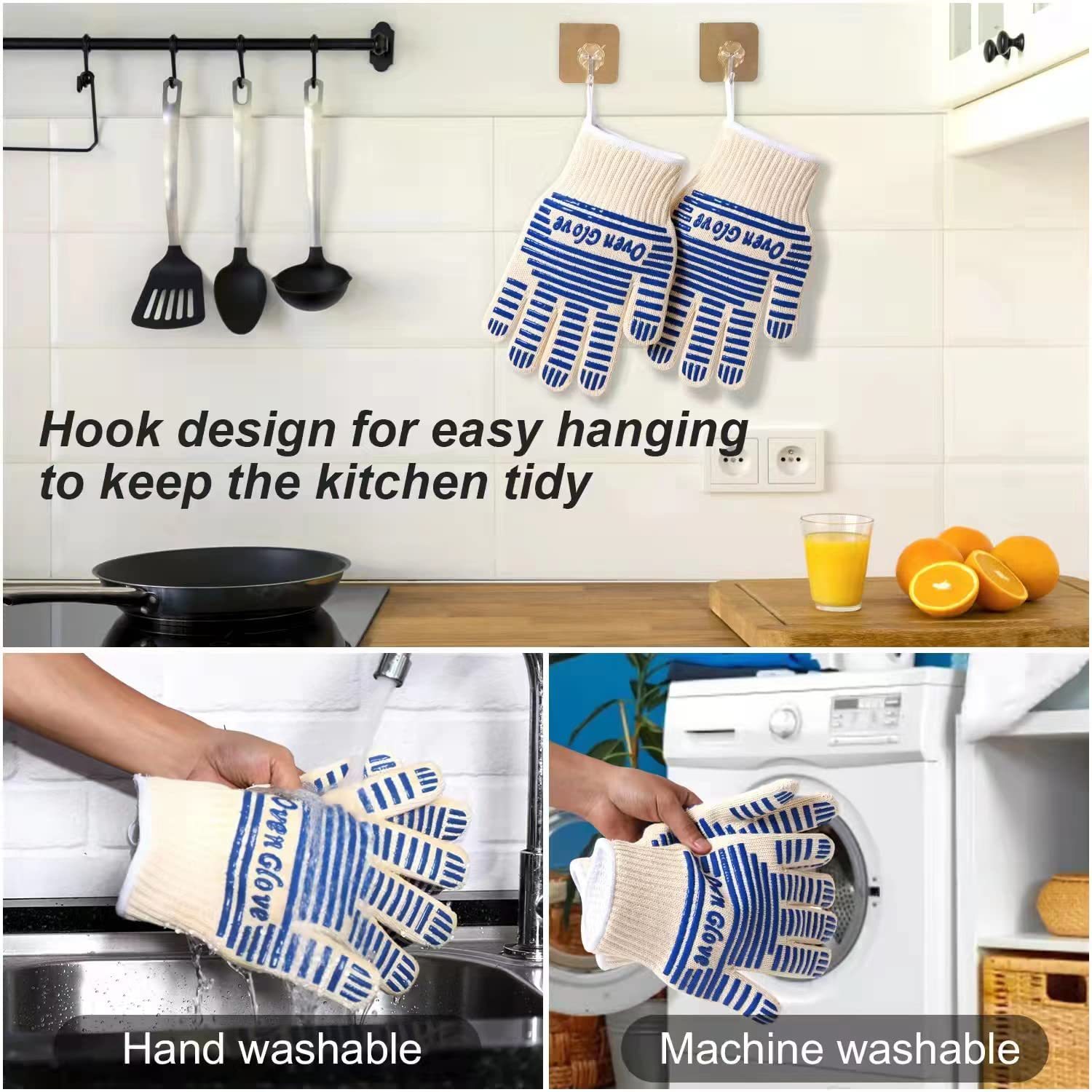 Blue and White Extreme Heat Resistant BBQ Gloves - Cut-Resistant Oven Mitts view 5
