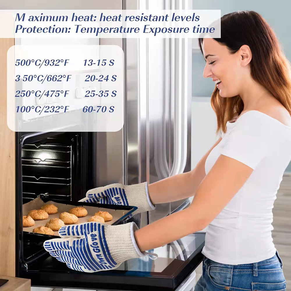 Blue and White Extreme Heat Resistant BBQ Gloves - Cut-Resistant Oven Mitts view 6