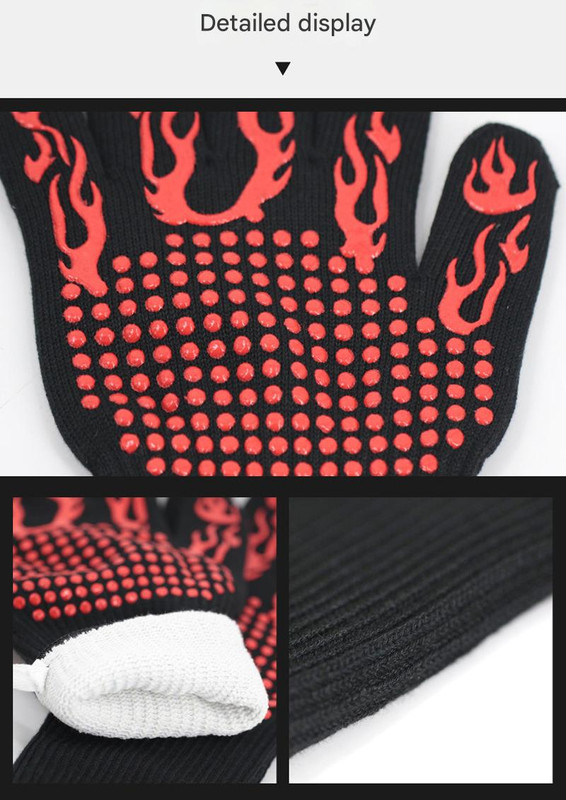 Red Flame Pattern Extreme Heat Resistant BBQ Gloves - 500°C Flame Design Oven view 3