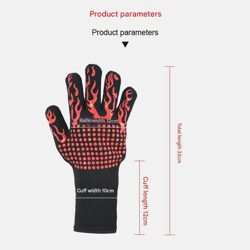 Red Flame Pattern Extreme Heat Resistant BBQ Gloves - 500°C Flame Design Oven view 7