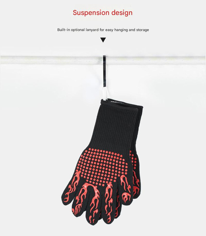 Black Flame Pattern Extreme Heat Resistant BBQ Gloves - 500°C Flame Design view 4