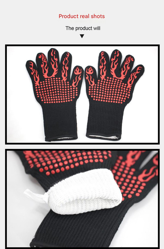 Black Flame Pattern Extreme Heat Resistant BBQ Gloves - 500°C Flame Design view 6