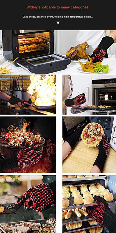 Blue Flame Pattern Extreme Heat Resistant BBQ Gloves - 500°C Flame Design Oven view 5