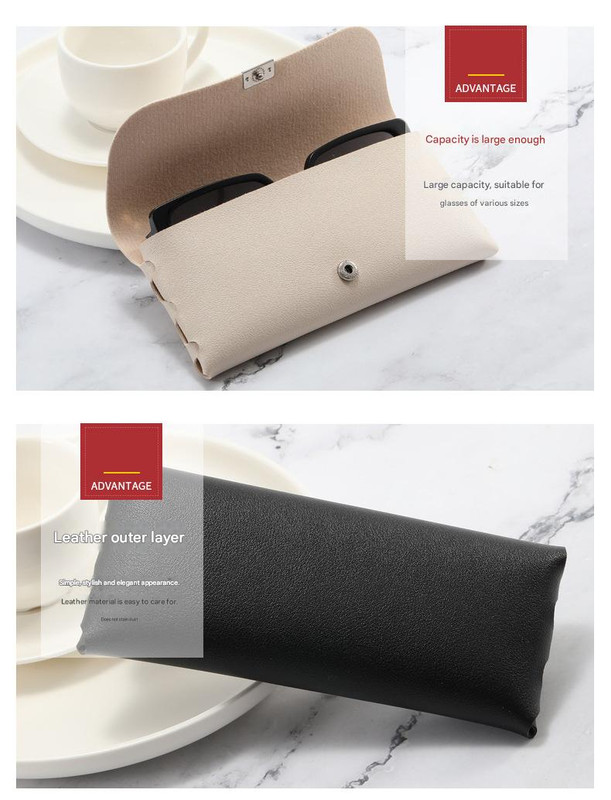 Black Sleek PU Leather Eyeglass Pouch Set (3-Pack) - Slim Protective Case for view 3