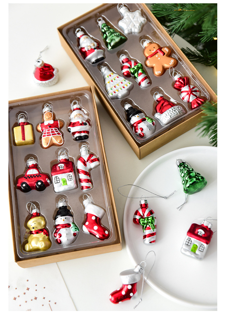 Style A Colorful Charming Miniature Glass Christmas Ornament Set - 9pc Classic view 2