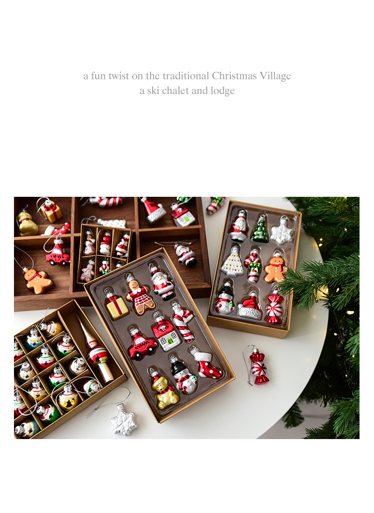 Style A Colorful Charming Miniature Glass Christmas Ornament Set - 9pc Classic view 3
