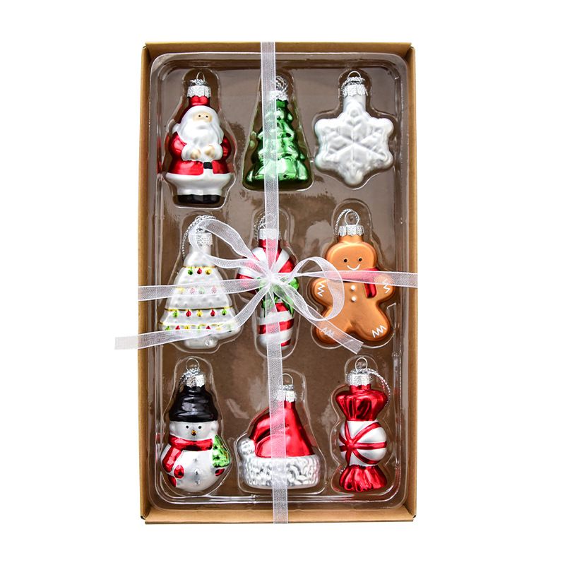 Style A Colorful Charming Miniature Glass Christmas Ornament Set - 9pc Classic view 6