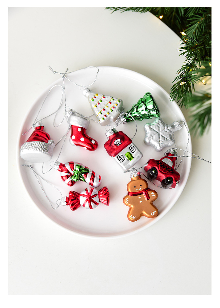 Style C Colorful Dainty Miniature Glass Christmas Ornament Set - 6pc Micro view 5