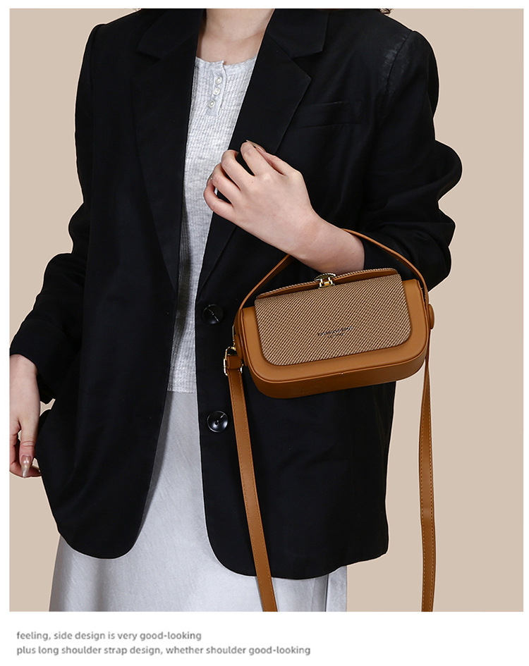 Brown Elegant Top Handle Crossbody Bag - Structured PU Leather Box Purse for Women view 3