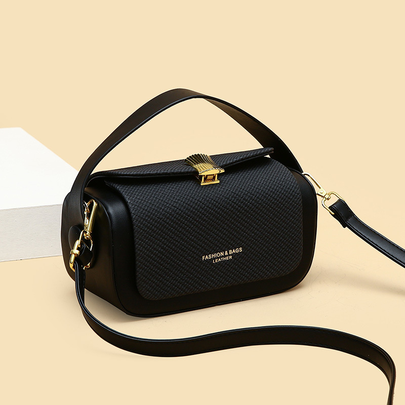 Black Elegant Top Handle Crossbody Bag - Structured PU Leather Box Purse for Women