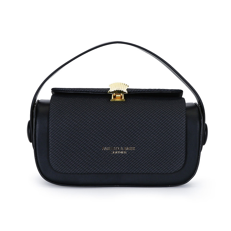Black Elegant Top Handle Crossbody Bag - Structured PU Leather Box Purse for Women view 4