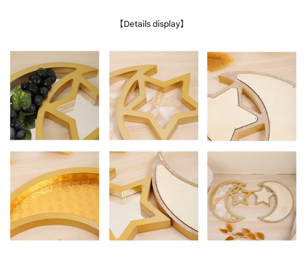2 Pcs Gold Textured Elegant Celestial Moon & Star Serving Tray - Gold Finish view 5
