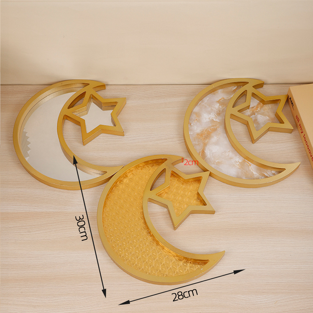 2 Pcs Gold and White Mirrored Elegant Celestial Moon & Star Serving Tray view 2