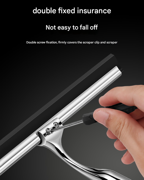 Silver Premium Stainless Steel Shower Squeegee with Adhesive Hook Holder view 4