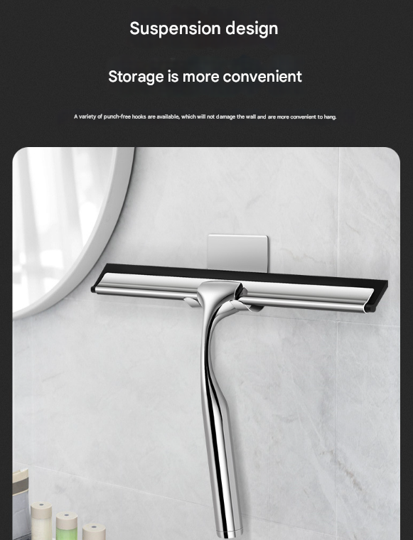 Silver Premium Stainless Steel Shower Squeegee with Adhesive Hook Holder view 5