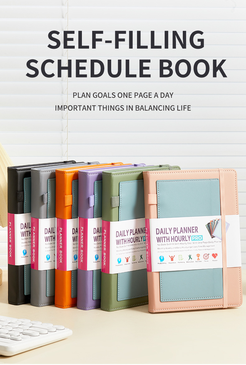Green A5 PU Leather Agenda for Productivity & Time Management-Undated Daily & view 2