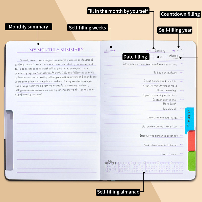 Orange A5 PU Leather Agenda for Productivity & Time Management-Undated Daily & view 8