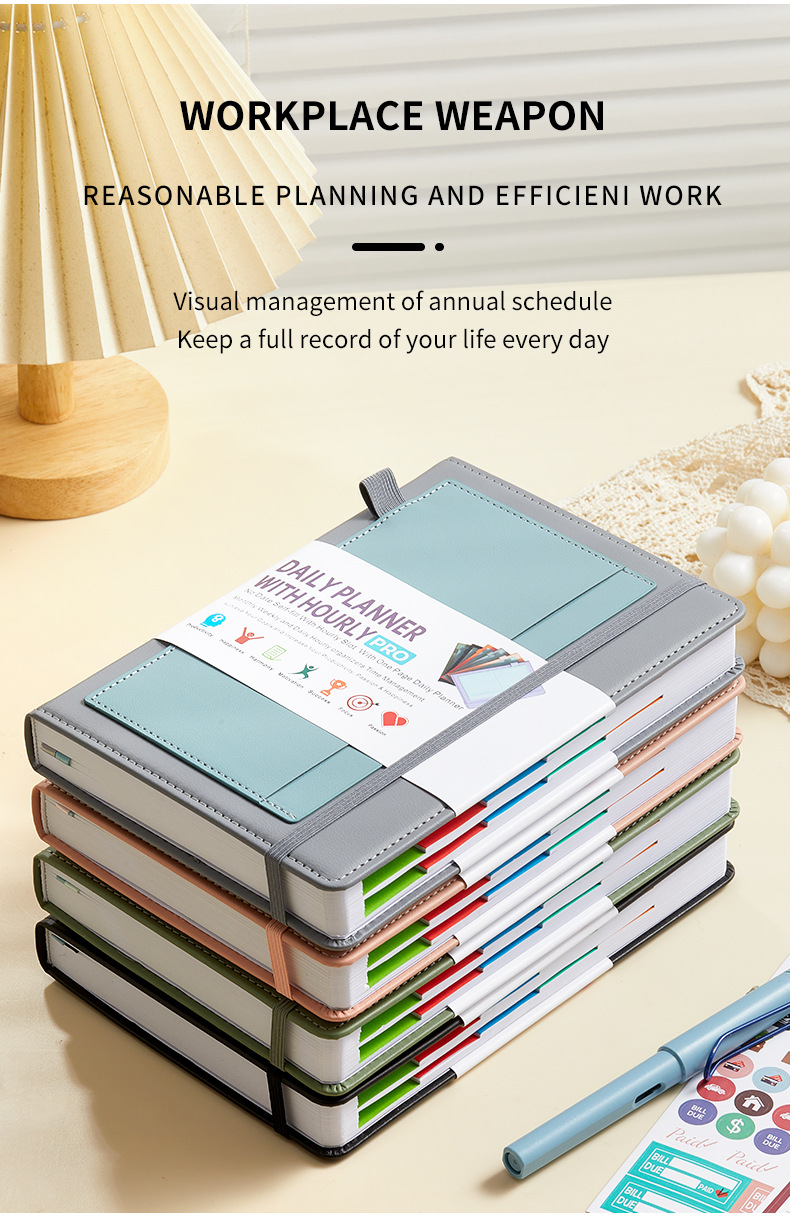 Pink A5 PU Leather Agenda for Productivity & Time Management-Undated Daily & view 3