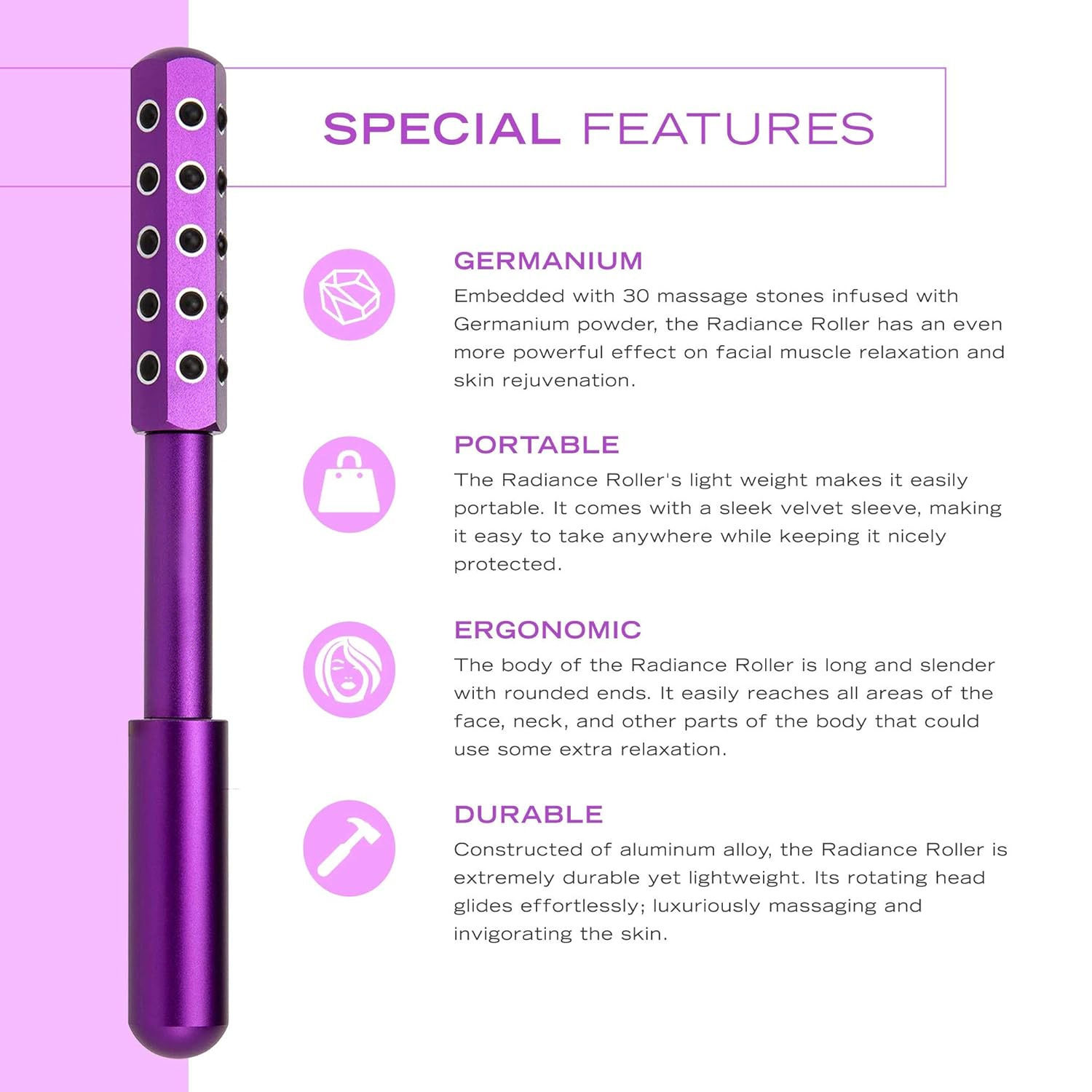 Purple Germanium Stone Facial Roller - Uplifting & Sculpting Beauty Massager view 2