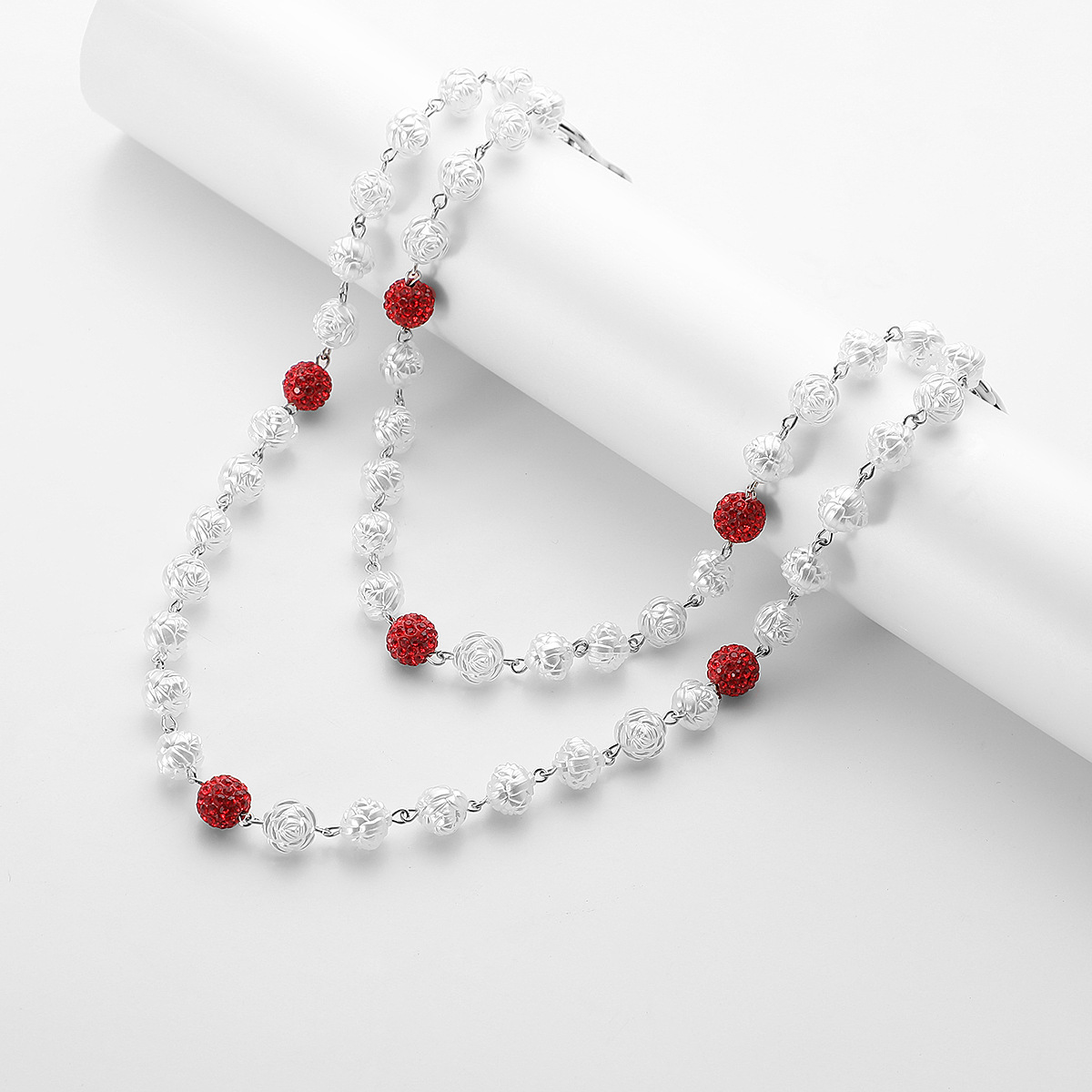 Red and White Bling Rhinestone Beaded Wallet Chain - Double Layer Hip Hop view 3