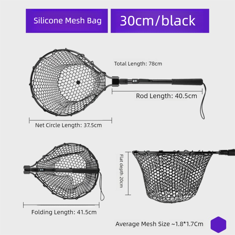 Black High Strength Large Landing Net - Fishing Net with Foldable Handle and — image 1