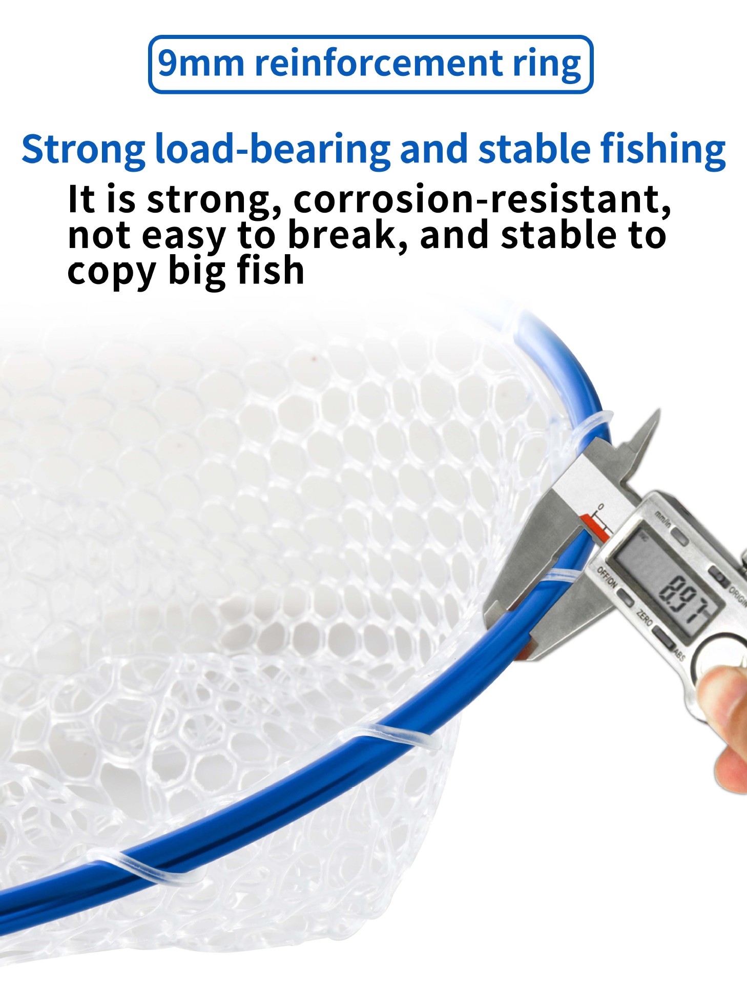 Blue High Strength Large Landing Net - Fishing Net with Long Foldable Handle view 7