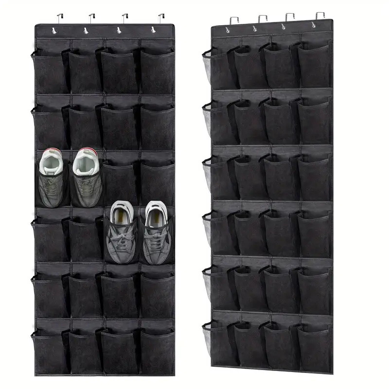 Black Over the Door Shoe Organizer with 24 Mesh Pockets - Space Saving Hanging