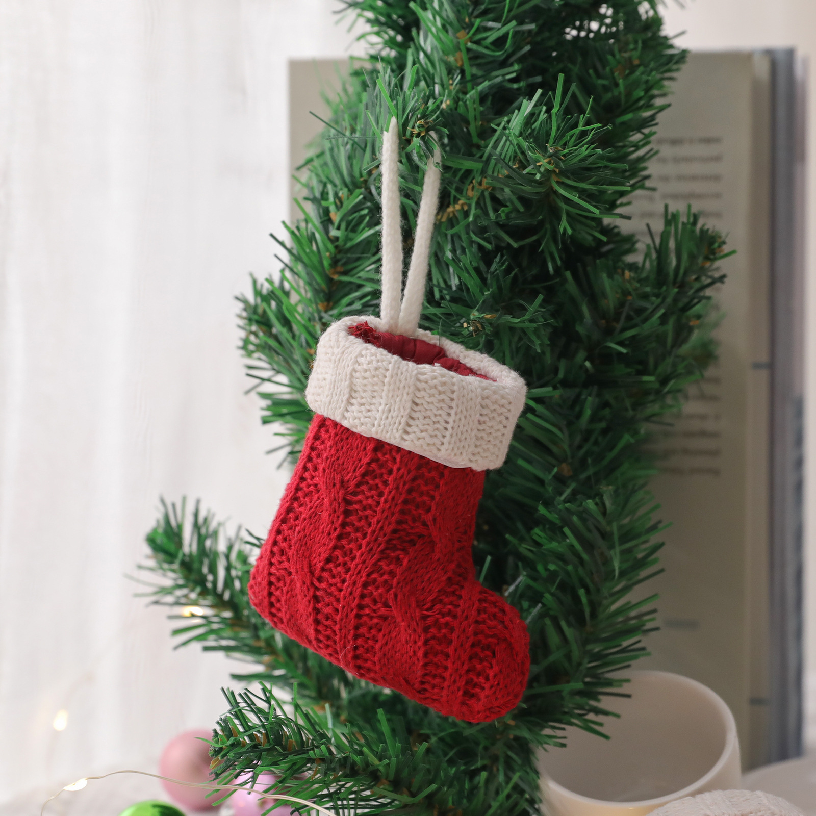 Christmas Decoration Mini Knitted Stockings Cutlery Holders 8 Pack for Home view 3
