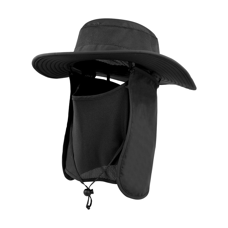 Black Outdoor Summer Sun Protection Hat with UV Protection Breathable Wide