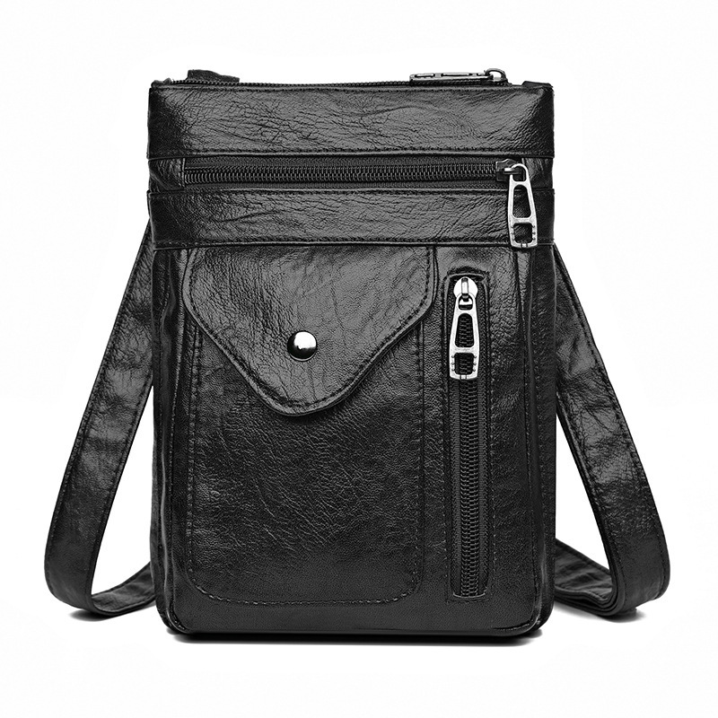 Black Women's Crossbody Bag Soft PU Leather Shoulder Phone Bag Vintage