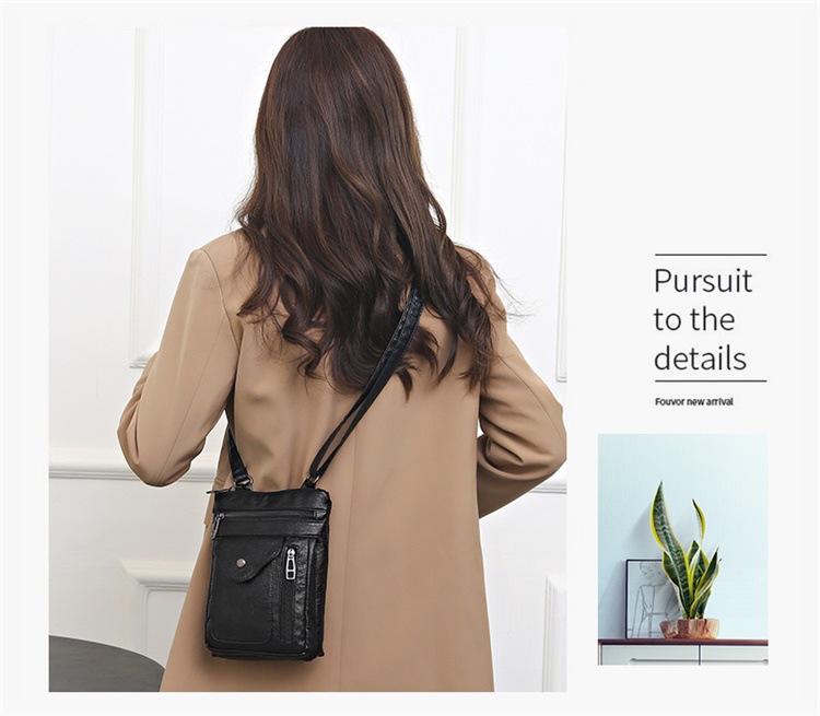 Black Women's Crossbody Bag Soft PU Leather Shoulder Phone Bag Vintage view 2