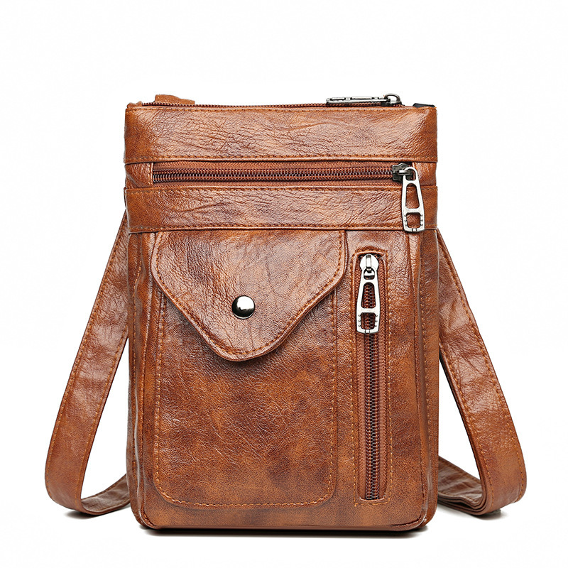 Brown Women's Crossbody Bag Soft PU Leather Shoulder Phone Bag Vintage