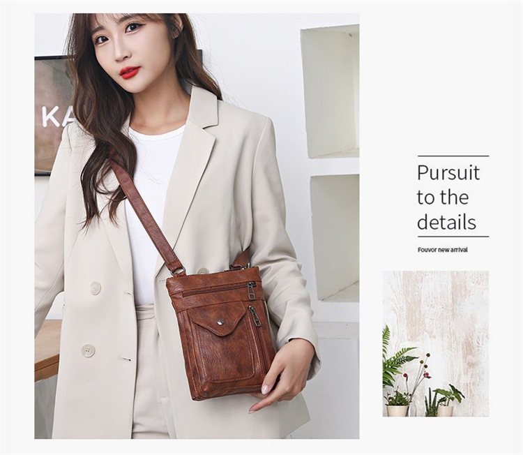 Brown Women's Crossbody Bag Soft PU Leather Shoulder Phone Bag Vintage view 6