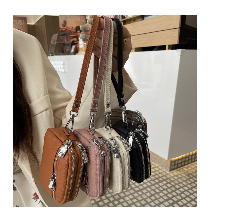 Black Women's Mini Genuine Leather Coin Purse Double Zipper Organiser view 2