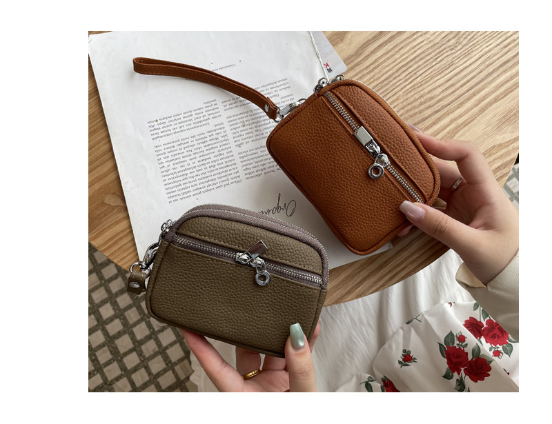 Brown Women's Mini Genuine Leather Coin Purse Double Zipper Organiser view 4