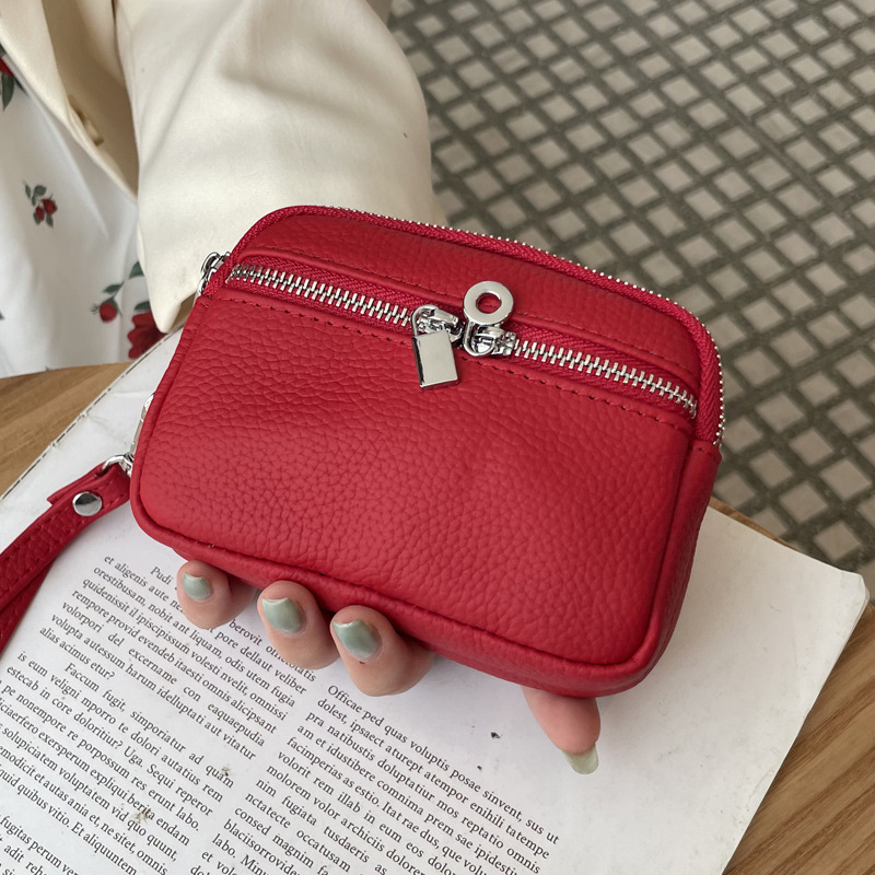 Red Women's Mini Genuine Leather Coin Purse Double Zipper Organiser