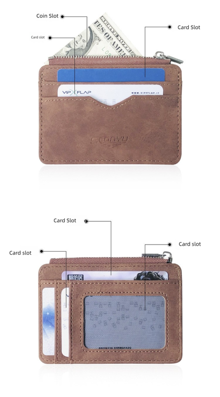 2 Pcs Black Men's Slim Frosted PU Leather Card Holder Wallet with Zip Coin view 3