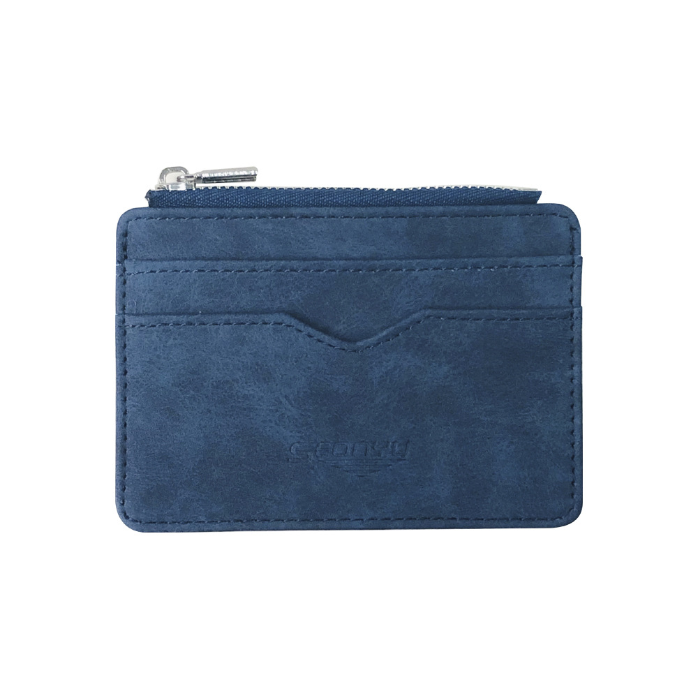 2 Pcs Blue Men's Slim Frosted PU Leather Card Holder Wallet with Zip Coin