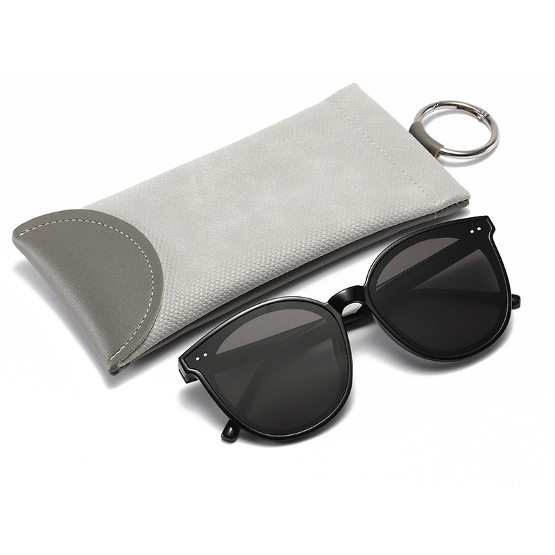 2 Pcs Grey Portable Eyeglasses Pouch with Keychain Snake Skin Pattern Soft