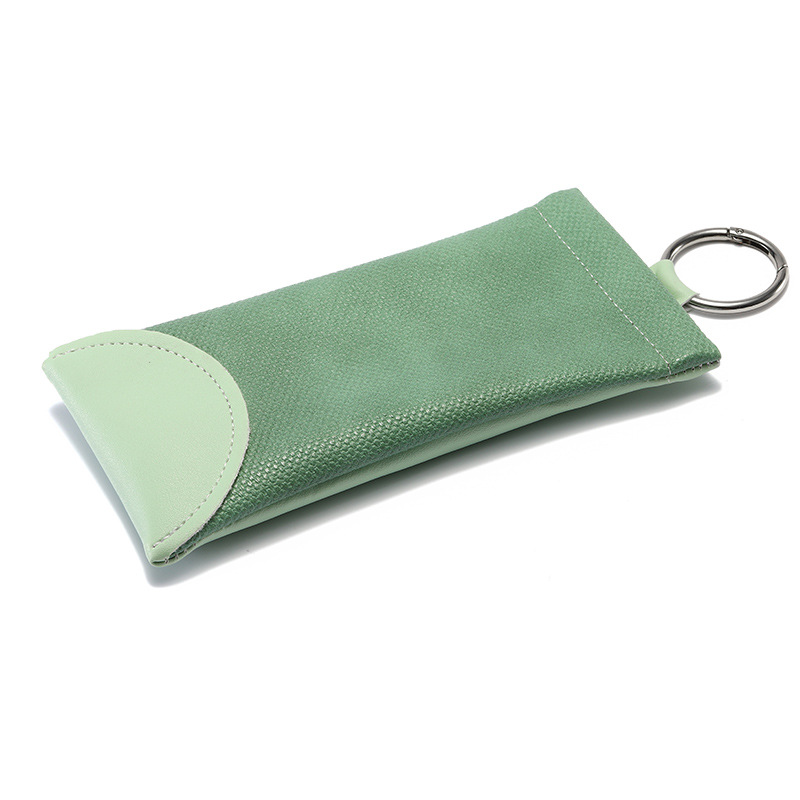 2 Pcs Green Portable Eyeglasses Pouch with Keychain Snake Skin Pattern Soft