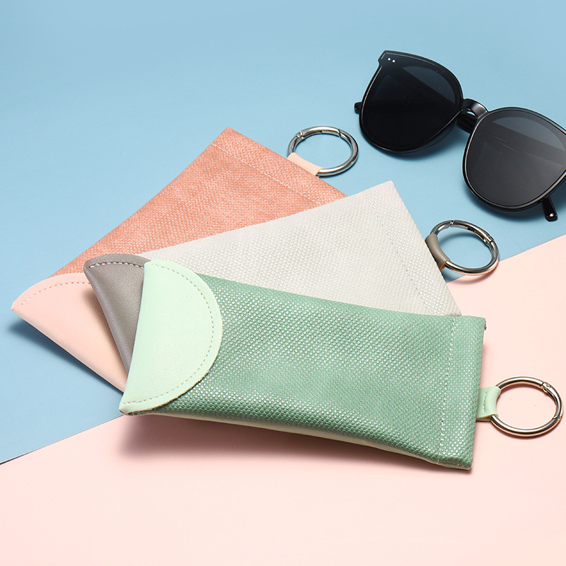 2 Pcs Green Portable Eyeglasses Pouch with Keychain Snake Skin Pattern Soft view 2