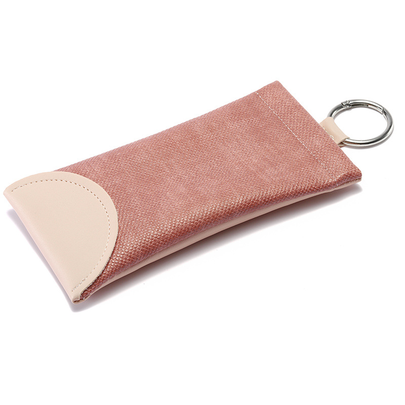 2 Pcs Pink Portable Eyeglasses Pouch with Keychain Snake Skin Pattern Soft