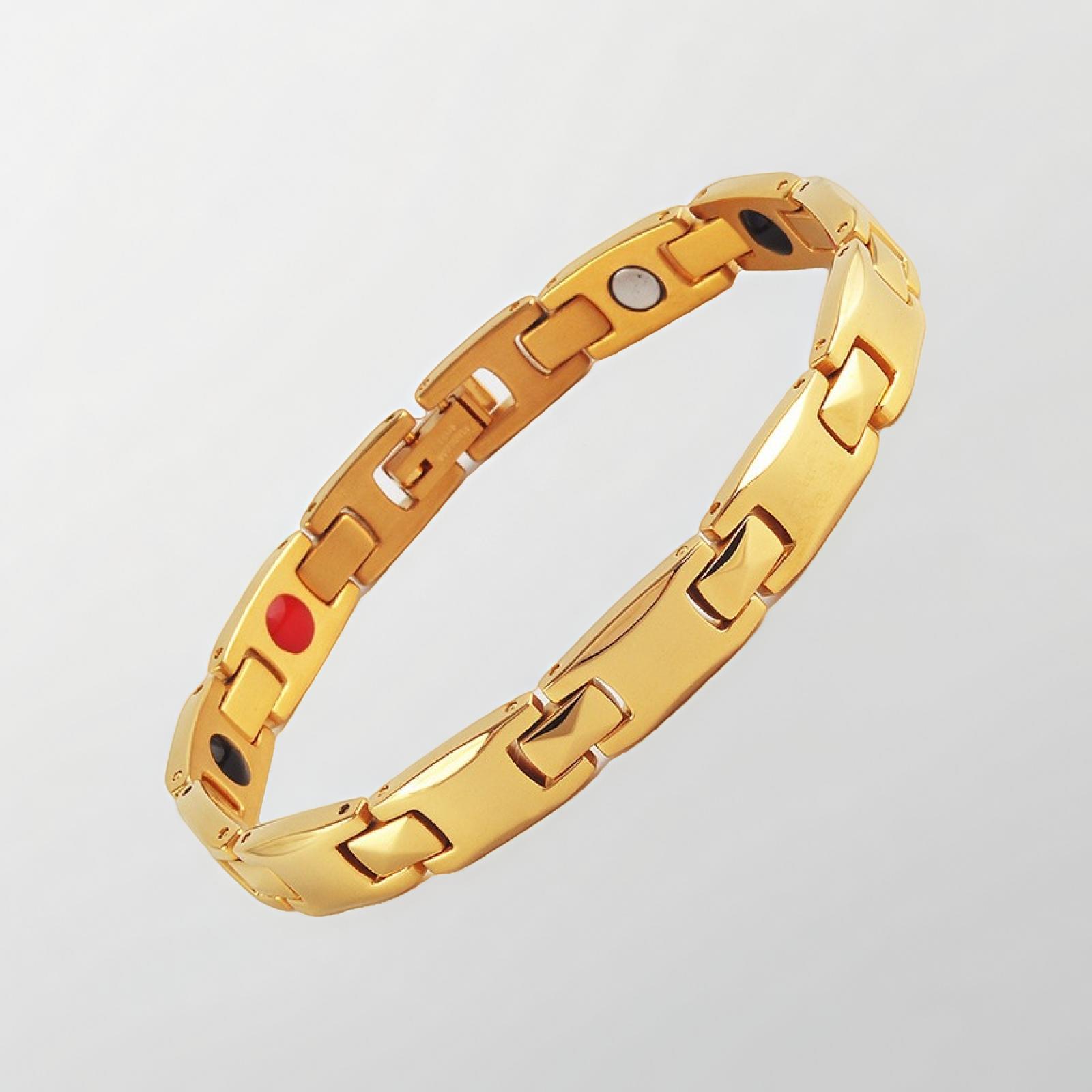 Gold Women's Titanium Steel Magnetic Bracelet with Negative Ions and Germanium